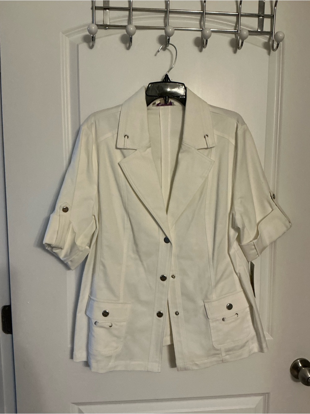 TanJay Womens White Short-Sleeve Utility Jacket Size 18